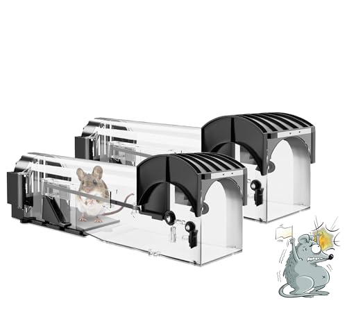 Mausefalle Lebend, Rattenfalle Lebendfalle für Maus 2er Set, 32CM Extra Lang Tierfalle Wiederverwendbare Mäuse Falle Lebend Käfig für Innen & Aussen,...