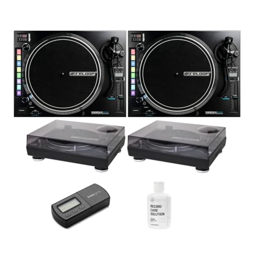 Reloop RP-8000 MK2 Advanced Hybrid Torque Turntable with MIDI (Pair) Bundle with Reloop Dust Covers, Digital Stylus Scale, Record Care Solution (6 Items)