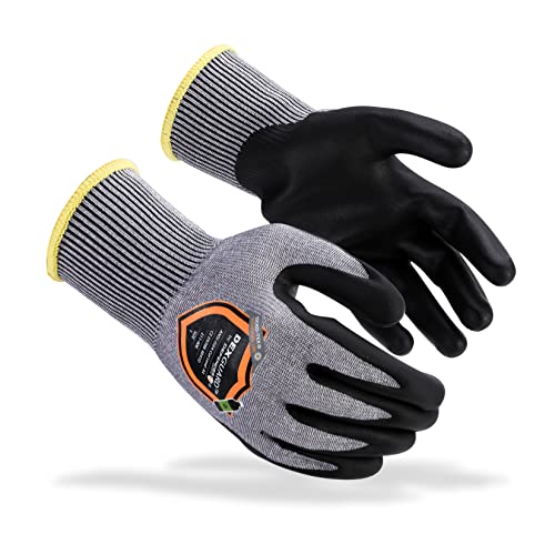 Defender Safety DEXGUARDâ„¢ ANSI A4 Cut Resistant Work Gloves, 18G Liner, Level 4 Abrasion, Nitrile Coating, Made from recycled bottles (1 Pair, M)