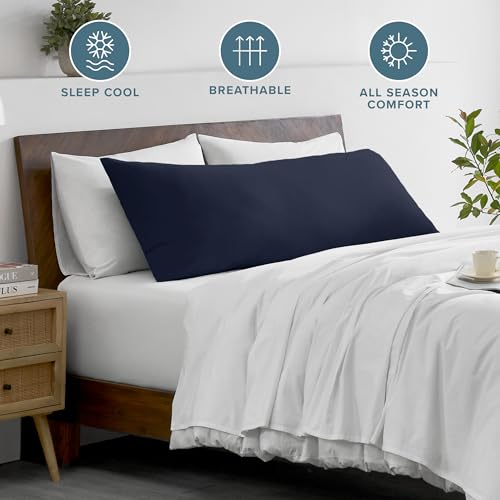 Image of Bare Home Microfiber Body Pillow Cover - Ultra Soft - Cooling Pillowcase - Double Brushed - Pillowcase with Zipper Closure - Easy Care (21''x54'' Body Pillow Cover, Midnight Blue)