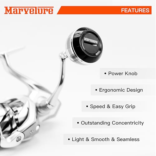 MARVELURE Power Handle Knob Fishing Spinning Reel Accessories for Shimano Type A, Daiwa Type S (Black Red, 1.3 inches / 33 mm)