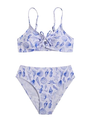 Image of COZYEASE Girls' 2 Piece Ditsy Floral Print Knot Front Ruched Triangle Bikini Swimsuit
