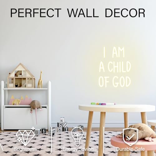 Image of I Am a Child of God Neon Sign Dimmable Neon Signs for Wall Decor LED USB Light Up Sign for Christian Wall Art Baptism Gifts Jesus Room Decor Toddler Little Girl Playroom Nursery Bedroom Classroom