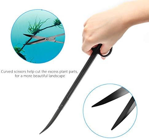 Aquarium Aquascape Tools Kit, 4 in 1 Anti-Rust Aquatic Plant Aquascaping Tool Stainless Steel Black Tweezers Scissors Spatula for Aquarium Tank Clean Fish Tank Aquascape Tools Sets (Black (Black)