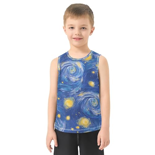 JUNZAN Starry Night Moon Tank Tops for Children Sleeveless Teens Vest Youth Undershirt for Biking Surfing Vacation Swim 3T2