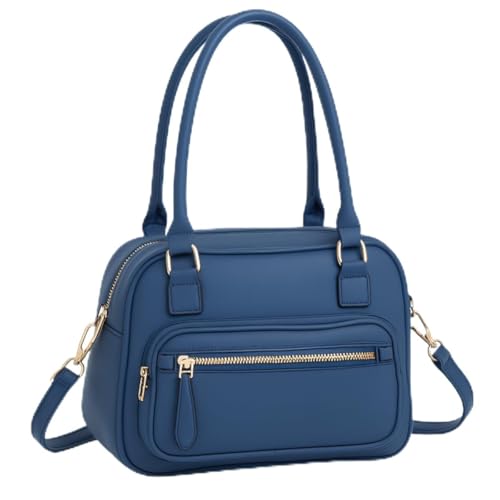 Bolsa Feminina Baú Transversal Tiracolo com Alça de Ombro, em Couro PU, Modelo Quadrado com Porta Moedas Ideal para o Dia a Dia ou Trabalho (Azul)