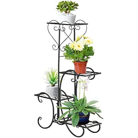 Outsunny Blumenständer Blumenregal aus Metall 4 Ebenen Pflanzenregal Blumentreppe Blumenständer Cover