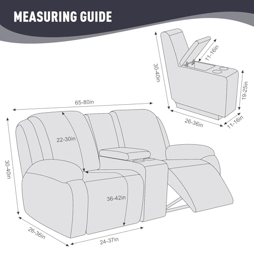 Image of KinCam Loveseat Recliner Covers with Middle Console Slipcover, Recliner Sofa Covers 2 Seat Couch Cover Stripe Jacquard Furniture Protector Covers with Elastic Bottom for Kids, Pets (Dark Gray)