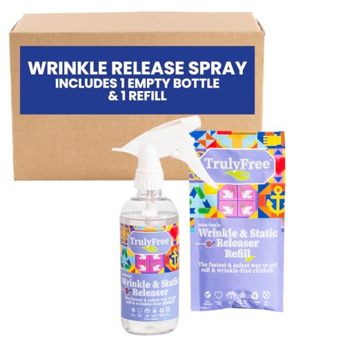 Truly Free Wrinkle & Static Releaser - Wrinkle Release for Clothes, Linen, & Sheet Fabrics - Static Guard Spray - Plant-Based - 1 Pouch 3oz Refill with 12oz Reusable Empty Spray Bottle
