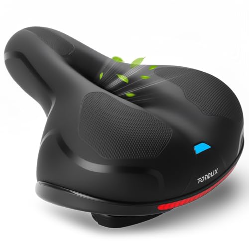 TONBUX Comfortable Bike Seat for Men & Women, Memory Foam Bicycle Seat with Dual Shock Absorbers, Padded Bike Saddle Universal Fit for Commuter, Stationary, Mountain, Cruiser, Ebike (Box Packaging)