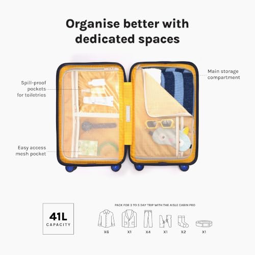 Image of MOKOBARA Aisle Cabin Pro Laptop Luggage Trolley Bag 57cm 41L Navy | Polycarbonate Hardshell, Frosted Hardware, Dedicated Tech Compartment for 15.6 inch Laptop, YKK Zippers, TSA Lock, Silent Wheels
