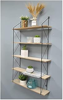 spot on dealz® 5 Tier Modern Black floating decorative hanging shelves with MDF Oak wood and metal wire frame bookshelves industrial wall mounted display shelving unit, Living Room furniture