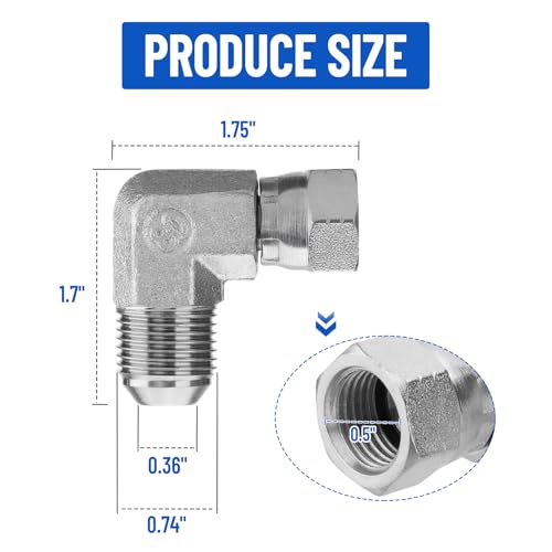Image of 5 Pack 90 Degree Elbow JIC 37 Hydraulic Fittings: 1 /2 inch JIC Male x 3 /8 inch JIC Female, with Protection Cover Hydraulic Hose Swivel Crimp Fittings