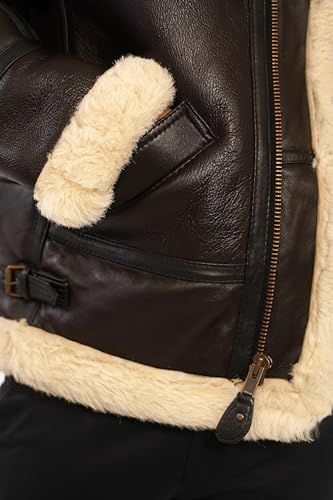 Image of B3 Bomber Jacket B3 Bomber Jacket Real Shearling Men RAF Bomber Ginger Mens Aviator Jacket (US, Alpha, Medium, Regular, Regular, Brown)