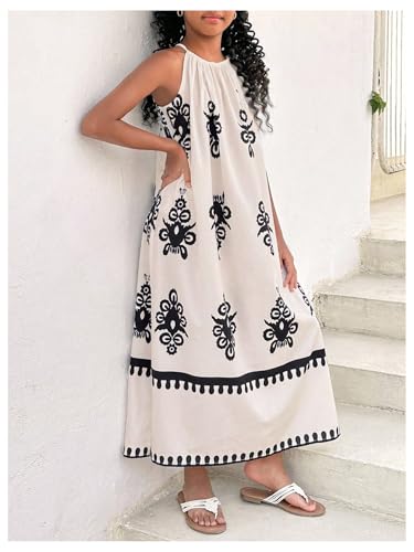 Floerns Girl's Tribal Print Halter Dress Sleeveless Slit Hem Beach Long Dresses2