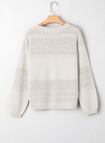Image of SHEWIN Women's Sweaters Casual Long Sleeve V Neck Crewneck Lightweight Crochet Pullover Sweater Tops