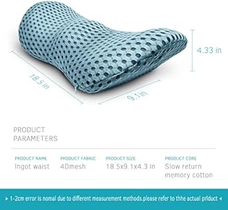 Lumbar Support Pillow for Office Chair, Memory Foam Lumbar Pillow for Lower Back Pain Relief (Blue)