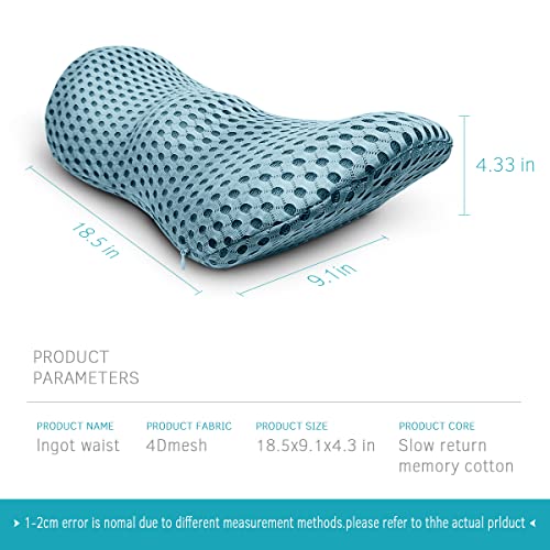 Lumbar Support Pillow for Office Chair, Memory Foam Lumbar Pillow for Lower Back Pain Relief (Blue)