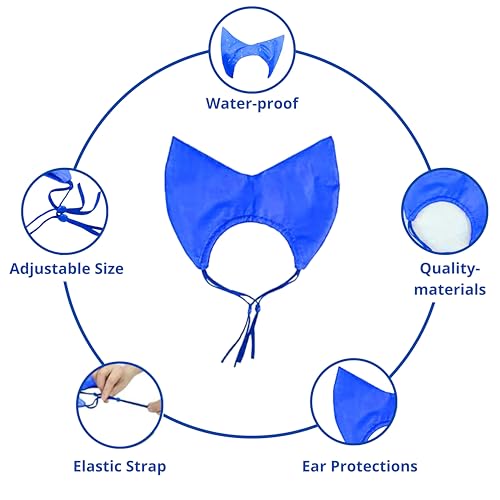 Image of Cat Shower Cap and Bath Brush set, Cat Ear Cover and Grooming Bathing Brush for Cats Puppy Small Dogs, Cat Ear Protection Stuff, Small Dog Cat Bathing Supplies, Pet Accessories (Blue)