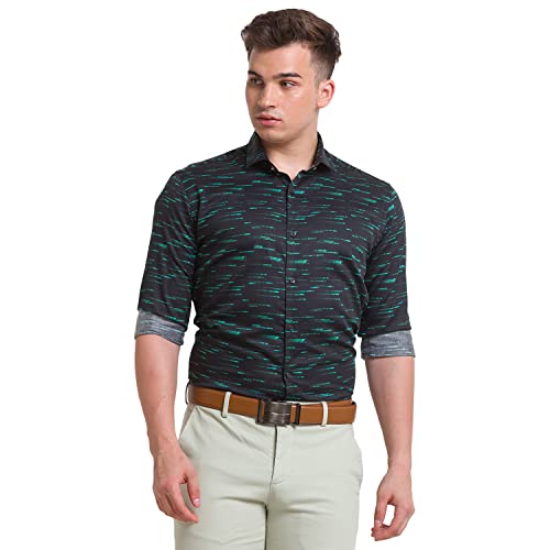 Image of Park Avenue Men's Pure Cotton Print Pattern Slim Fit Cut Away Collar Full Sleeve Casual Shirt