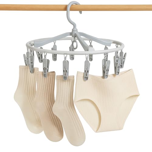 Tendedero colgante, Colgadores de Ropa, Tendedero Ropa Interior, Perchas Plastico Plegable para colgar calcetines, calzoncilllos o bragas, Giratoria 360 Grados, 41x 33 cm, Contiene 20 ganchos