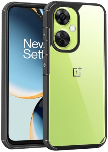 Image of SHINESTAR Ultra Slim Clear Back Cover for OnePlus Nord CE 3 Lite 5G, Transparent Hybrid Hard Shell Plastic & Soft Silicone Rubber Bumper, Non-Yellow Acrylic Protective Cover - Black