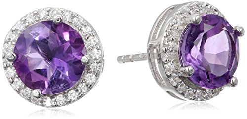 Amazon Collection Sterling Silver Amethyst Stud Earrings