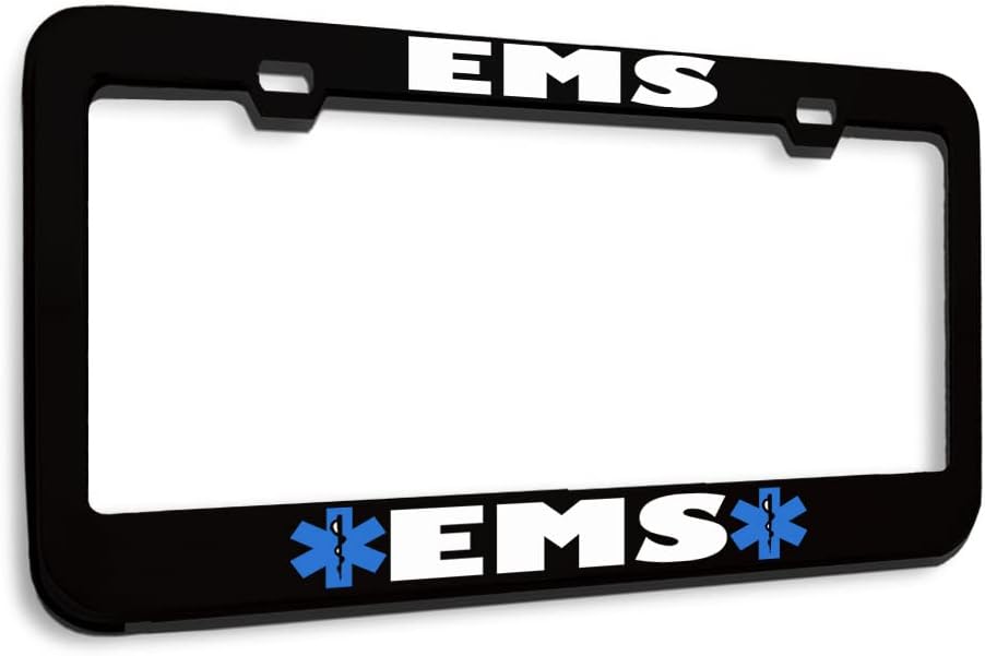 Speedy Pros Metal License Plate Frame EMS First Response Metal Career Profession Holder Car Accessories Stainless Steel 2 Holes 1 Frame