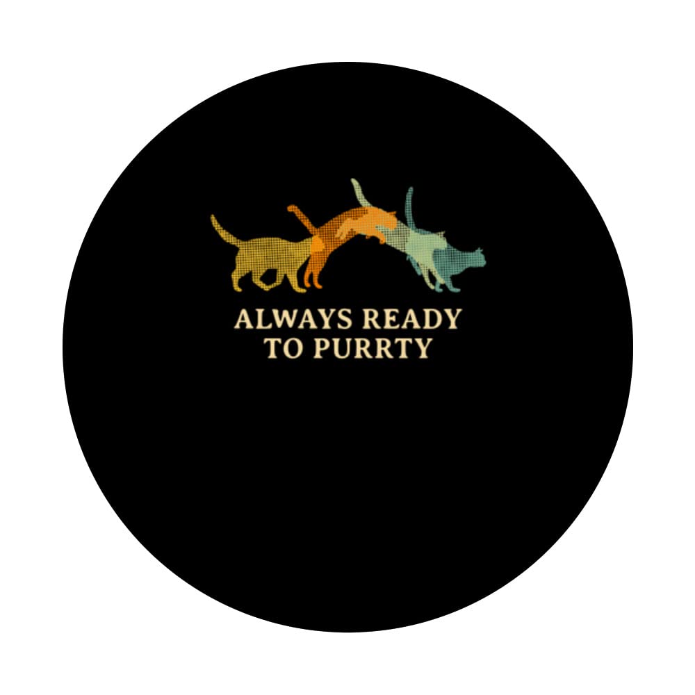 Always Ready to Purrty Cat Lover Party Kitten Celebration PopSockets Swappable PopGrip, Black - Image 3