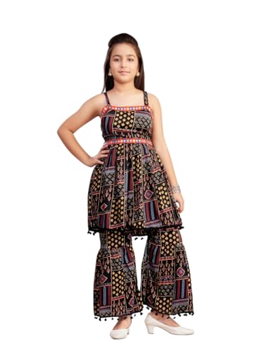 Kurti Sharara fille noir imprimé vêtement traditionnel indien Aarika