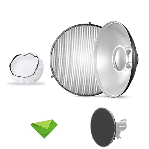 Godox 16.5inch/42cm Silver Beauty Dish Bowens Mount Reflector w/Honeycomb and White Diffuser, Light Modifier for Bowens Mount Studio Strobe Flash Monolight