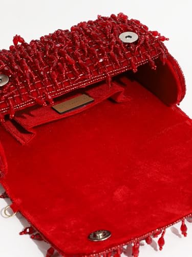 Image of THE TAN CLAN Rosa Red Flap Over Clutch Bag for Women- Elegant Evening Handbag, Purse, Perfect for Weddings, Parties & Special Occasions