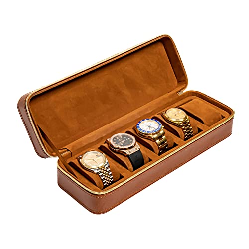 Watch Case For Men | Mens Watch Box | Watch Display Case | Lightweight Travel Watch Case | Portable Watch Holder | 5 Slot Watch Case Bonus Watch Cleaner #TOP11