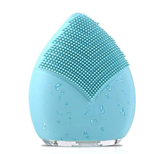Tsuperb Silicon Face Cleansing Brush Electric Sonic Facial Face Scrubber Silicone Waterproof Safe Use Anti-Aging Facial Massager, Exfoliate Smooth Deep Cleansing Skin Care (Blue)