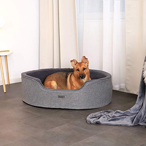lionto Hundebett mit Wendekissen und waschbarem Bezug, formstabiles Hundekörbchen mit Anti-Rutsch-Noppen, 92x72 cm, kuscheliges Heimtierbett für Hunde und Katzen mit Plüsch, grau