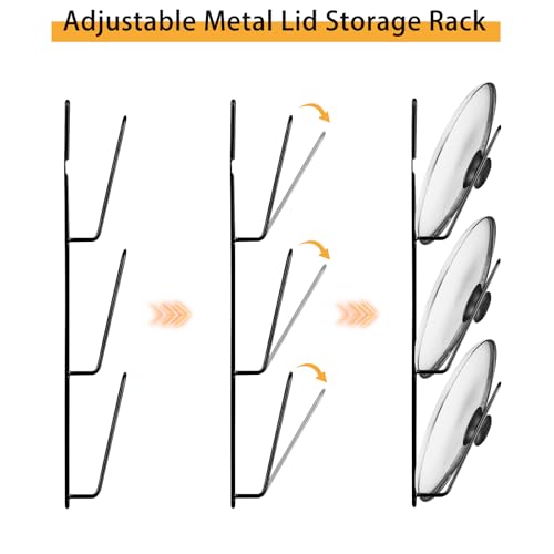 YRYUNRUI 2 Pack 3 Tier Pot Lid Organizer Rack, No Drilling Adhesive Pot Lids Holder, Wall Mounted Pots and Pans Organiser, Metal Pot Lids Holder for Kitchen Storage (Black) - Image 3