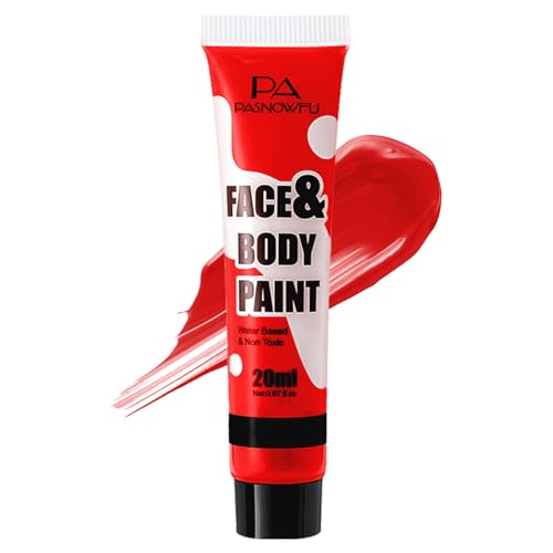 PASNOWFU Red Face Paint - Professional Water-Based Non-Toxic Body Painting for Devil Joker Halloween SFX Cosplay Cream Formula Washable paint for Costume Party Theater Stage Performance