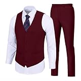 Mens Suits 2 Pieces for Young Men Burgundy Christmas Prom Tuxedo Suit Homecoming Outfit Vest and...
