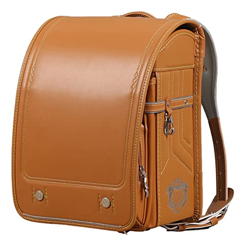 Randoseru Ransel backpack automatic Japanese school bag boys girls leather light weight Rain Cover(Brown)