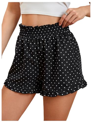 Image of MakeMeChic Women's Gingham Ruffle Lounge Shorts Elastic High Waist Pajamas Boxer Shorts