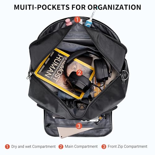 WITZMAN Weekender Bags for Men Women Carry On Duffle Overnight Bag with Toiletry Bag Sets Travel Duffel Bag Shoes Compartment （B694 Black）3