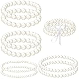 Jaczora 8PCS White Pearl Stretch Bracelets Set,Elegent Bracelets,for Girls Women Bridesmaid Stackable Pearl Bracelets