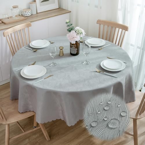 SPRICA Round Jacquard Tablecloth Water Resistance Solid Colour Heavy Weight Soft Table Cover, Machine Washable, Round 160cm, Grey