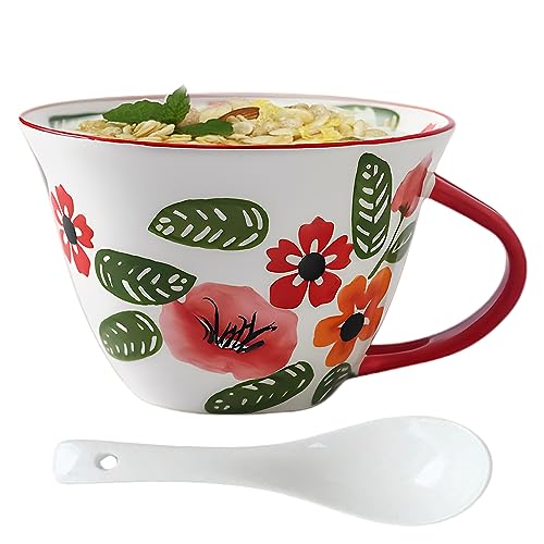 NIUKOMY Taza de Cerámica de Desayuno con Cuchara, XXL Grande Taza de Café de Porcelana, 600ML Tazón de Té con Asa para Cappuccino Leche Sopa, Taza de Florales Pintado Rojo NIUKOMY Taza de Cerámica de Desayuno con Cuchara, XXL Grande Taza de Café de Porcelana, 600ML Tazón de Té con Asa para Cappuccino Leche Sopa, Taza de Florales Pintado Rojo