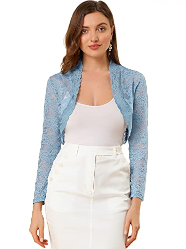Image of Allegra K Women's Elegant Crop Cardigan Sheer Floral Lace Bolero Shrug Top