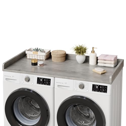 GarveeHome Washer Dryer Countertop, 54.3" x 27.6" Wooden Laundry Countertop with Edge Rails, Washer and Dryer Topper for Laundry Room Organization and