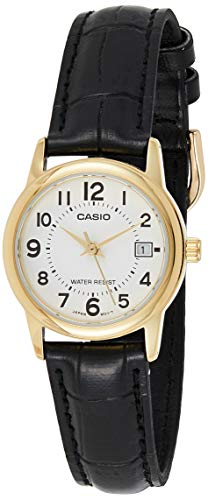 Casio Women's Stainless Steel Quartz Watch with Leather Strap, Black, 12 (Model: LTP-V002GL-7BUDF)