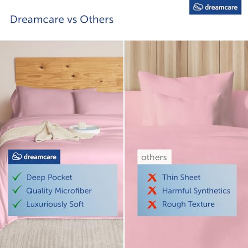 Image of DREAMCARE King Size Sheets Set - 6 pcs Breathable Cooling Sheets King Size | up to 21 inch Extra Deep Pocket King Sheet Set with Side Pockets - Extra Soft 100% Double Brushed Hotel Luxury Bedding - Pink