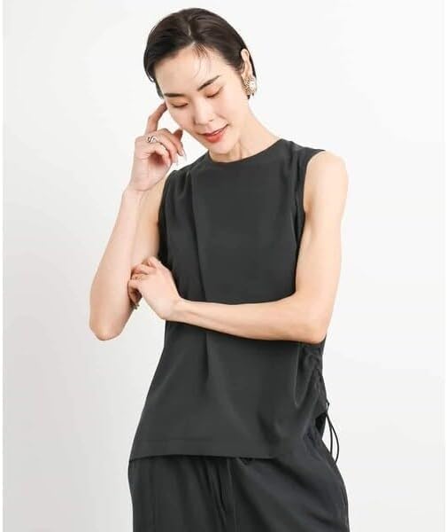 [ミッシェルクラン] セットアップ対応 サイドドロストノースリーブブラウス