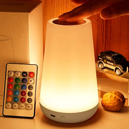 Image of THAUSDAS Night Light, Dimmable Touch Lamp for Bedroom, Portable Table Bedside Lamp, 5 Brightness 13 RGB Colors, Night Lights for Baby Nursery Bathroom